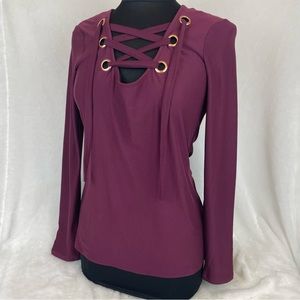 Buckle Daytrip Blouse Women’s Small S Purple Long Sleeve Top Lace Up Front
